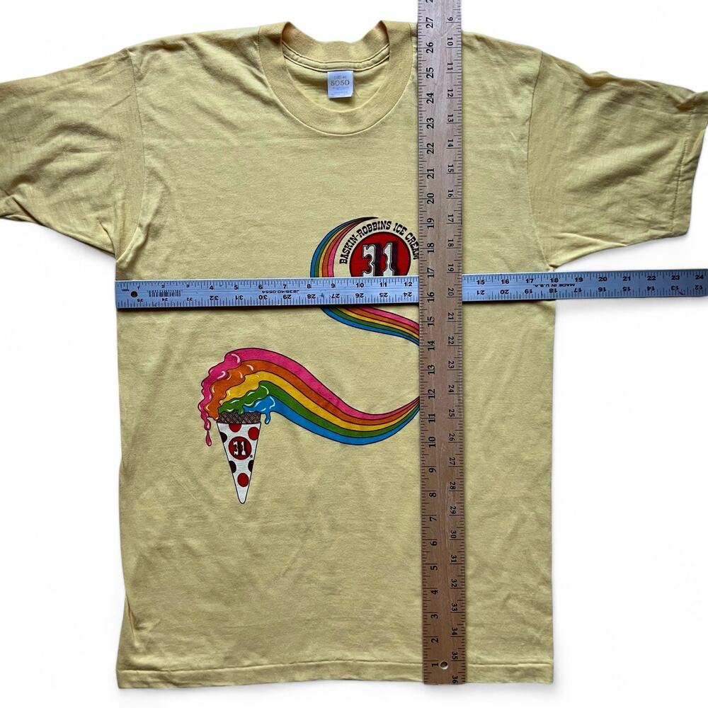 True Vintage 70s Baskin Robbins Ice Cream Rainbow T Shirt Single Stitch L Snack - Picture 9 of 9